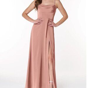 AZAZIE Clove English Rose Light Pink A-Line Pleated Stretch Satin Dress SZ 8